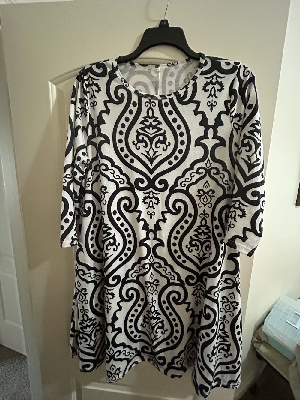 Black & White Cotton Jersey Women's Tunic Dress  XXL